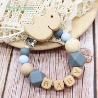 1pc personalized name wooden pacifier clip cartoon animals nipple holder baby accessories teething pacifier attache dummy clips