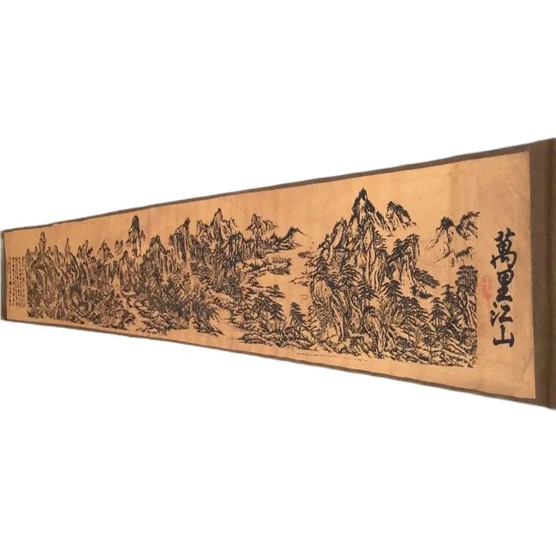 

China Ancient Picture Paper Long Scroll Painting Wan Li Jiang Shan