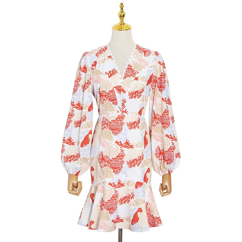 

Goddess Fan A- line skirt new women's French flower print waist holiday sexy dress women's tide