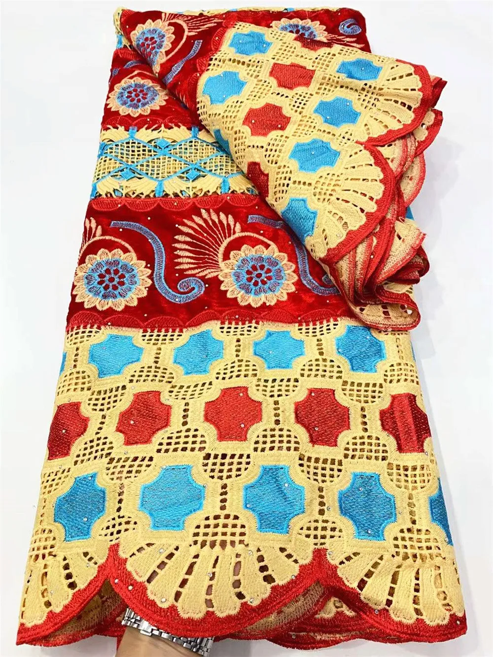 

Velvet Fabric Embroidered African Water Soulble Guipure Lace With Stones 2022 High Quality Lace Nigerian Garment Clothing W934