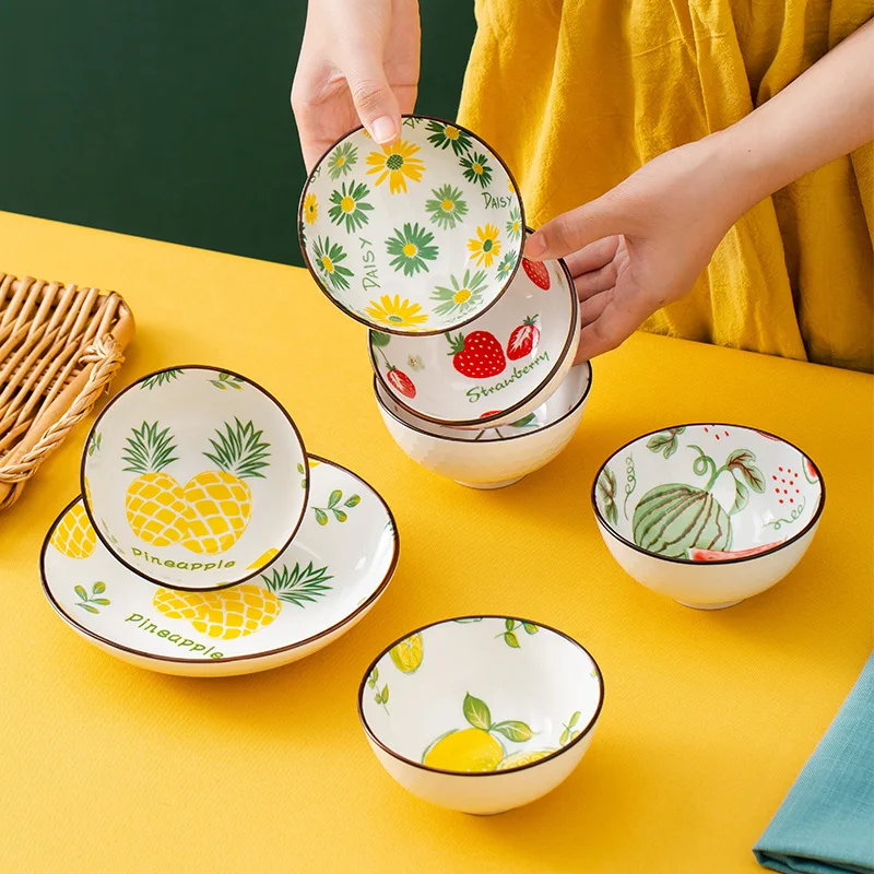 

ï¼ˆ4.5 Inchï¼‰Hot Sale ins Style Cherry Ceramic Round Tray Salad Spaghetti Plate Breakfast Tray Instant Noodles Bowl Kitchen