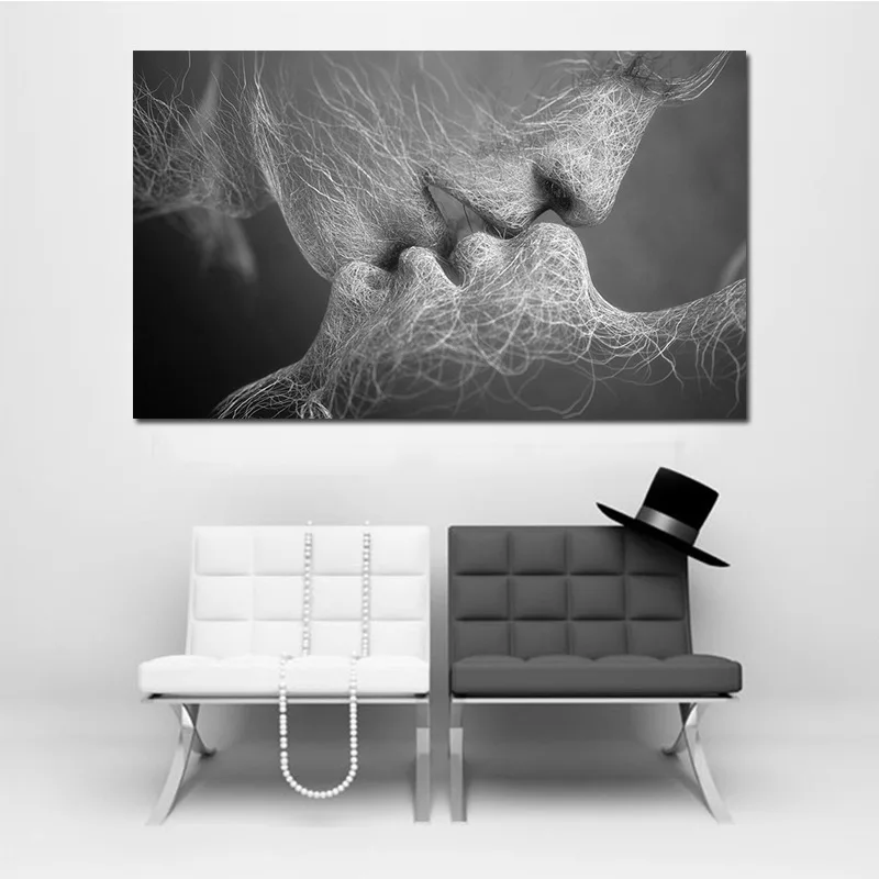 Серая белая линия Love Kiss, Картина на холсте, абстрактный принт, постеры, картины для дома, спальни, гостиной, украшение для стен