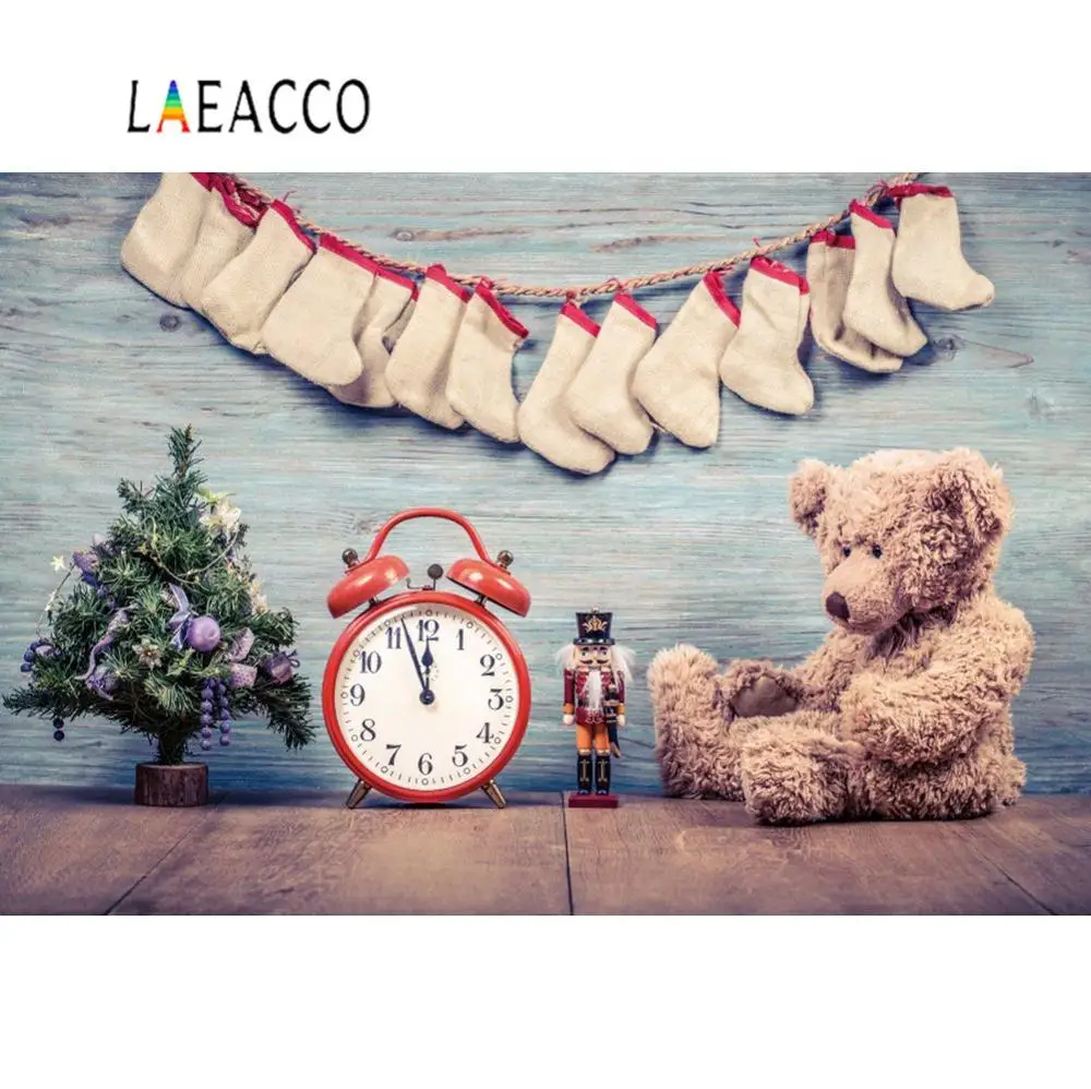 Laeacco виниловые Рождественские фоны для фотосъемки Тедди часы с дизайном Медведь
