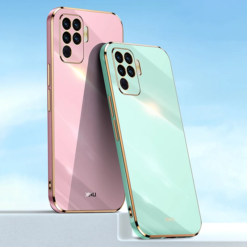

Luxury Straight Edge Phone Case for OPPO A94 OPPOA94 4G F19 Pro F19Pro Coque with Holder Plating Soft Silicone Back Cover Funda
