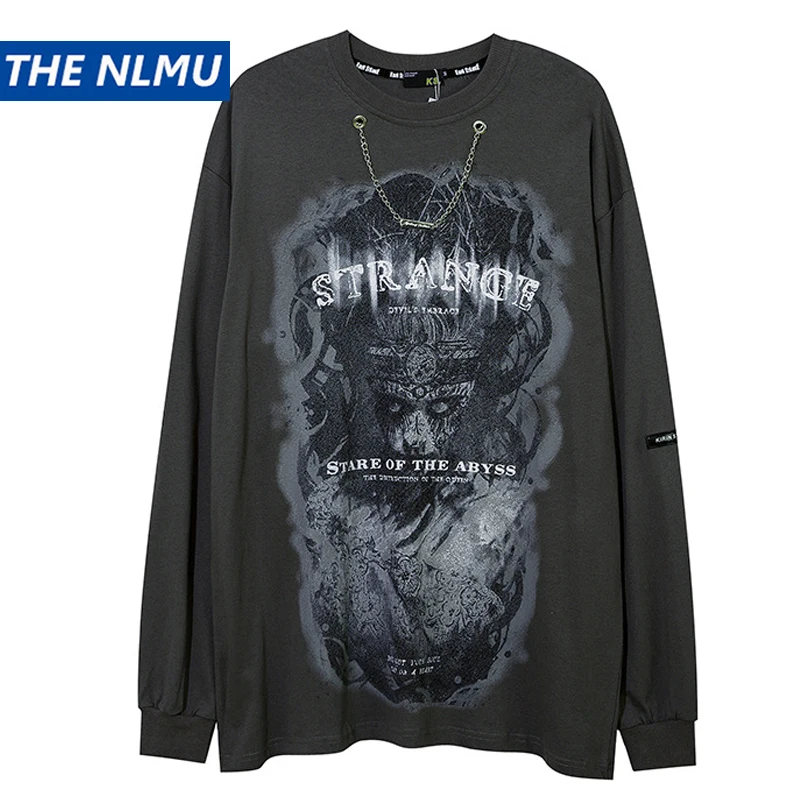 

Men Hip Hop Streetwear T Shirt Long Sleeve Graffiti Print T-Shirt 2021 Autumn Harajuku Cotton Sweatshirt Tops Loose WE130