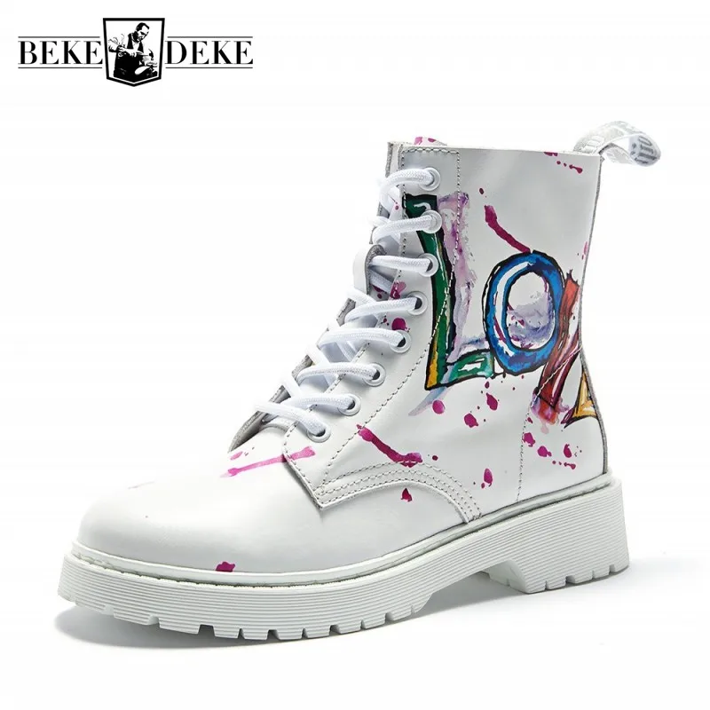 Женские ботильоны из 100% натуральной кожи на платформе с высоким берцем со