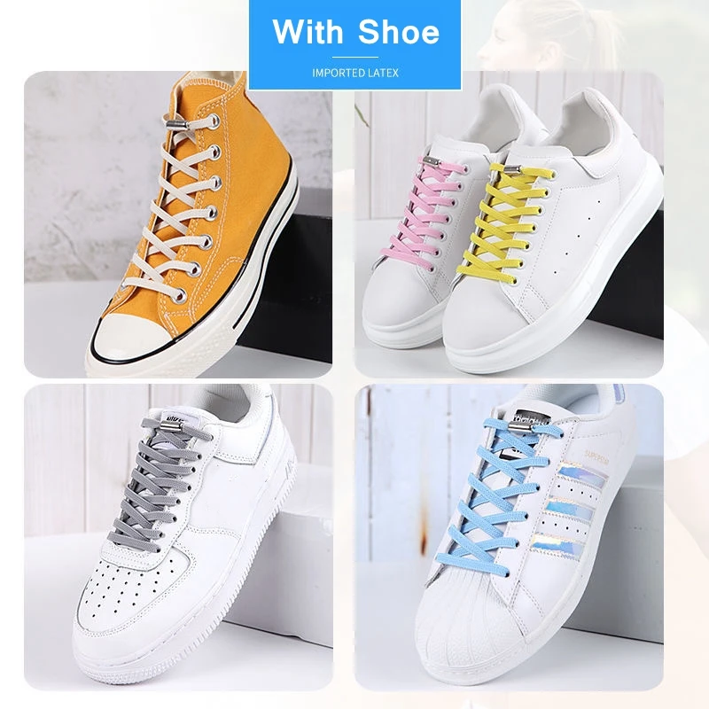 Elastic Shoelaces Flat No Tie Shoe laces Fashion Fast Metal Lock Shoelace Kids Adult Sneakers Safety Lazy Laces Unisex 1 Pair