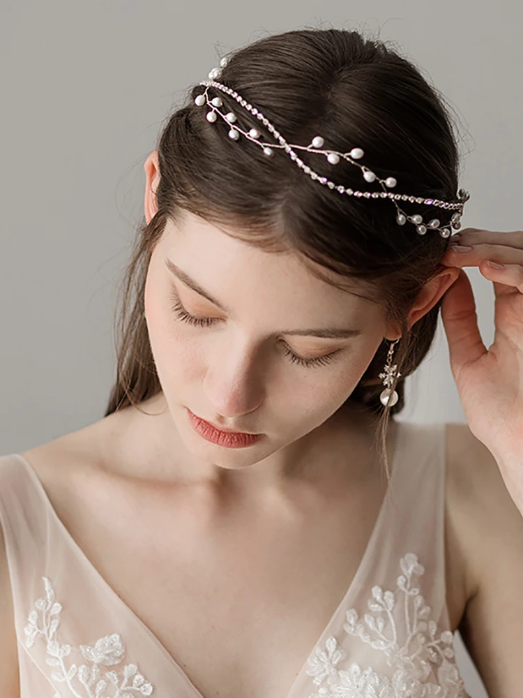 Классические серебряные стразы Жемчужная Повязка на голову головной убор для