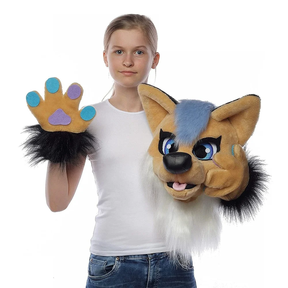 Plush Beige Fox Fursuit Head for Kids 9-15 Mascot Costume Furry Animal Cosplay Accessories Fancy Party Game Clothes Stage Show |