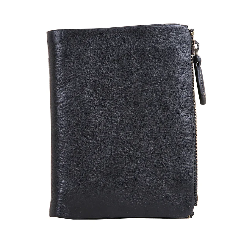 Маленький мужской кошелек из натуральной кожи на молнии с карманом для денег |