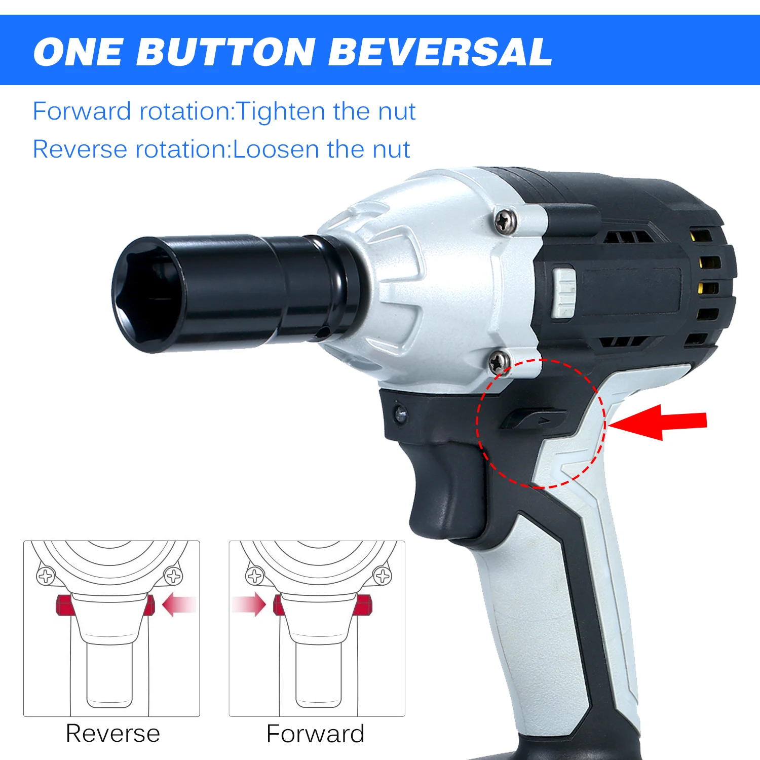 Бесщеточный ударный гайковерт беспроводной электрический с 1/2in патрон 980
