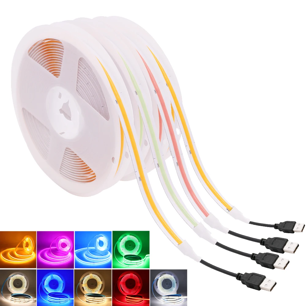 

DC5V USB Power LED COB Strip Dimmable Flexible LED Tape 320Leds High Density Linear Light FOB Lights Rope for Home Bedroom Deco
