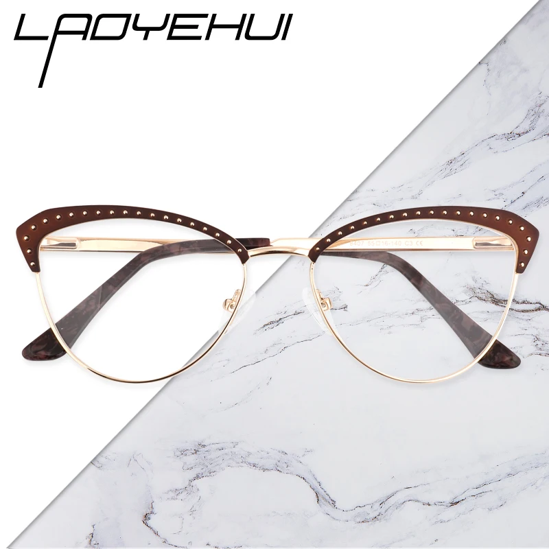 Модные женские декоративные очки с заклепками для близорукости круглые оправы