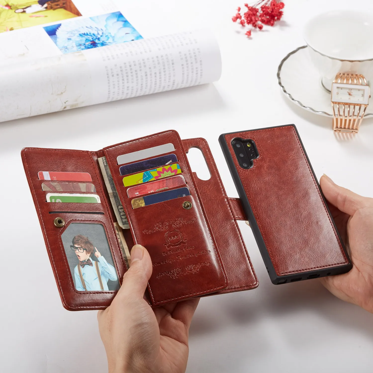 2 в 1 Магнитный чехол-бумажник из искусственной кожи для samsung Galaxy Note 10 Plus 8 9 S10 Plus S10e S9 S8 Plus 9 отделений для карт