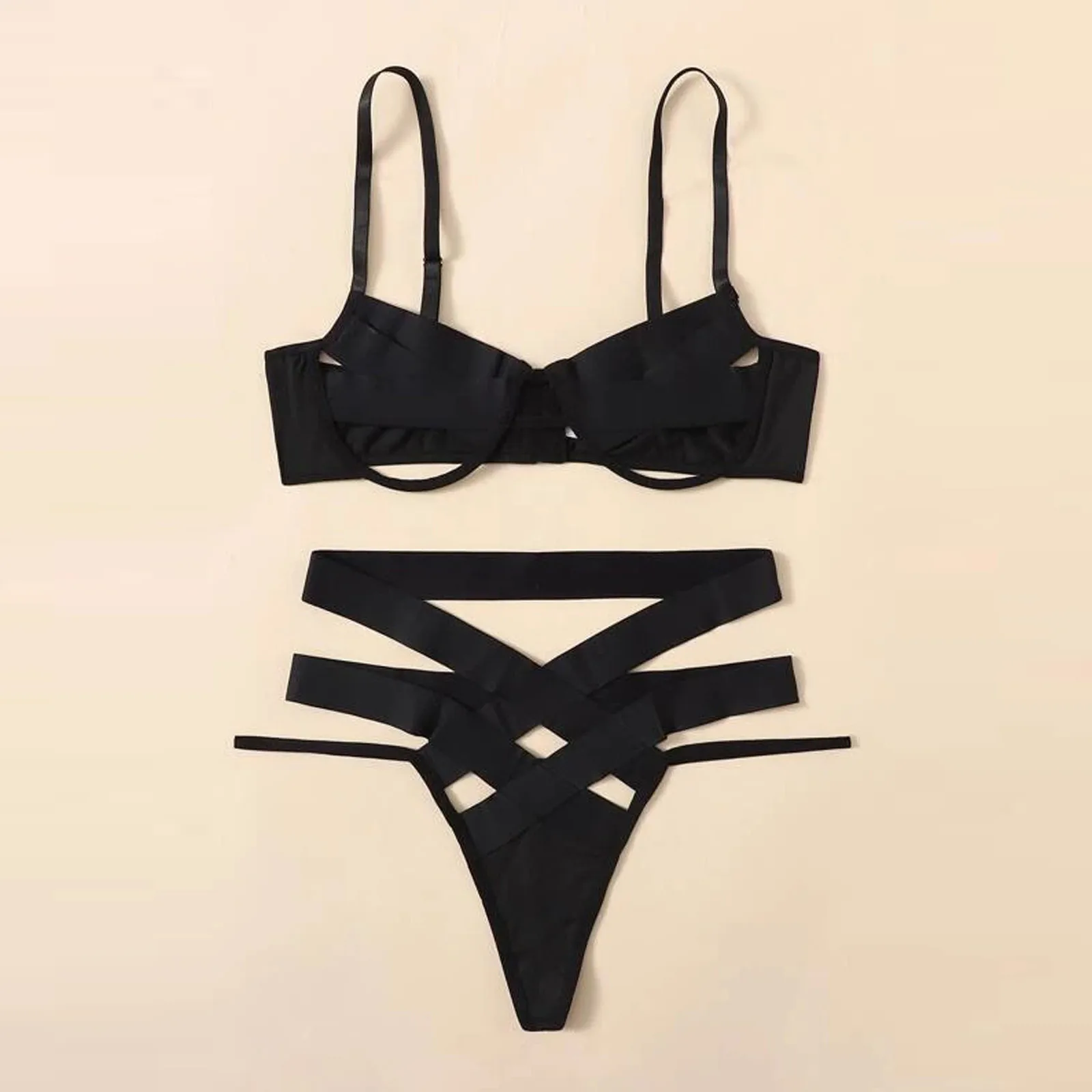 

Ladies Fashion Sexy Underwear Hollow Steel Ring Elastic Underwear Set Women Lace Bra Sets Seamless Underwear Backless Vest
