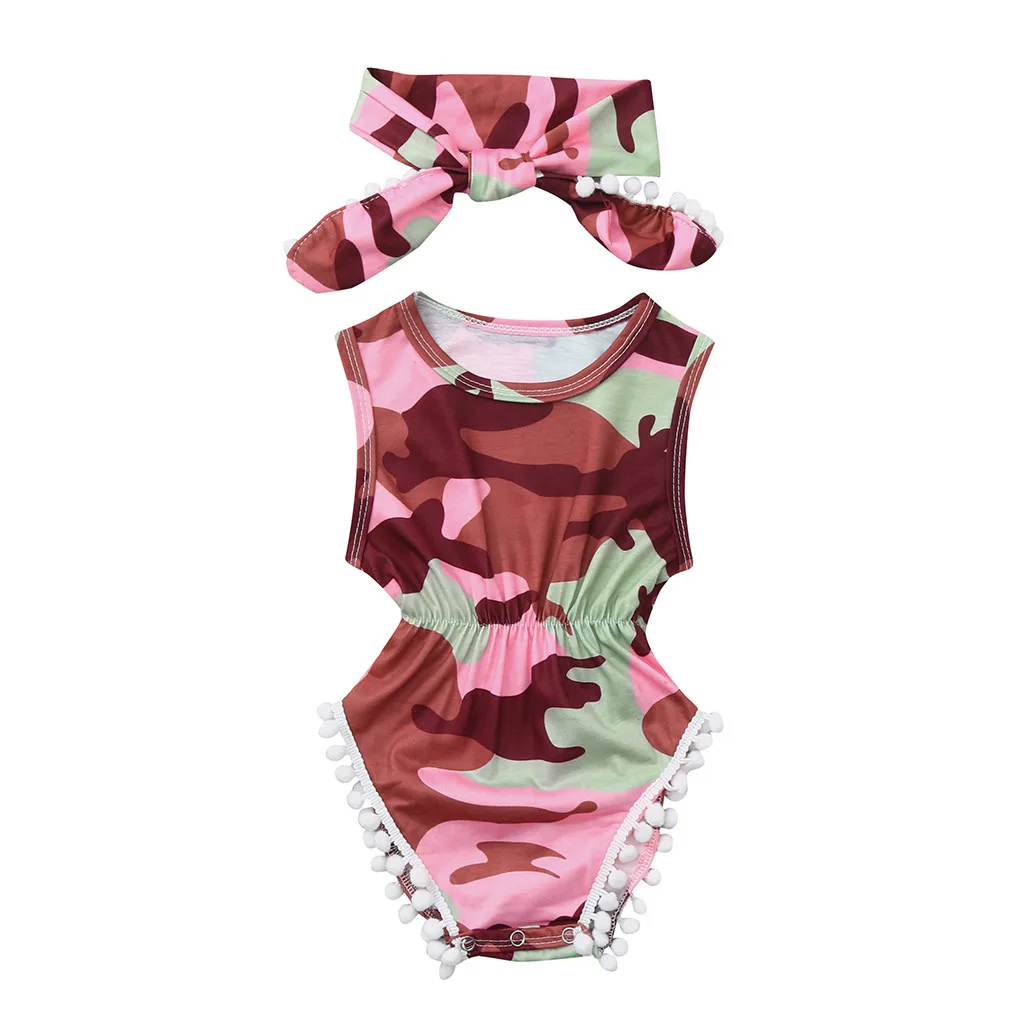 Комплект из 2 предметов боди для маленьких девочек летний камуфляжный комбинезон