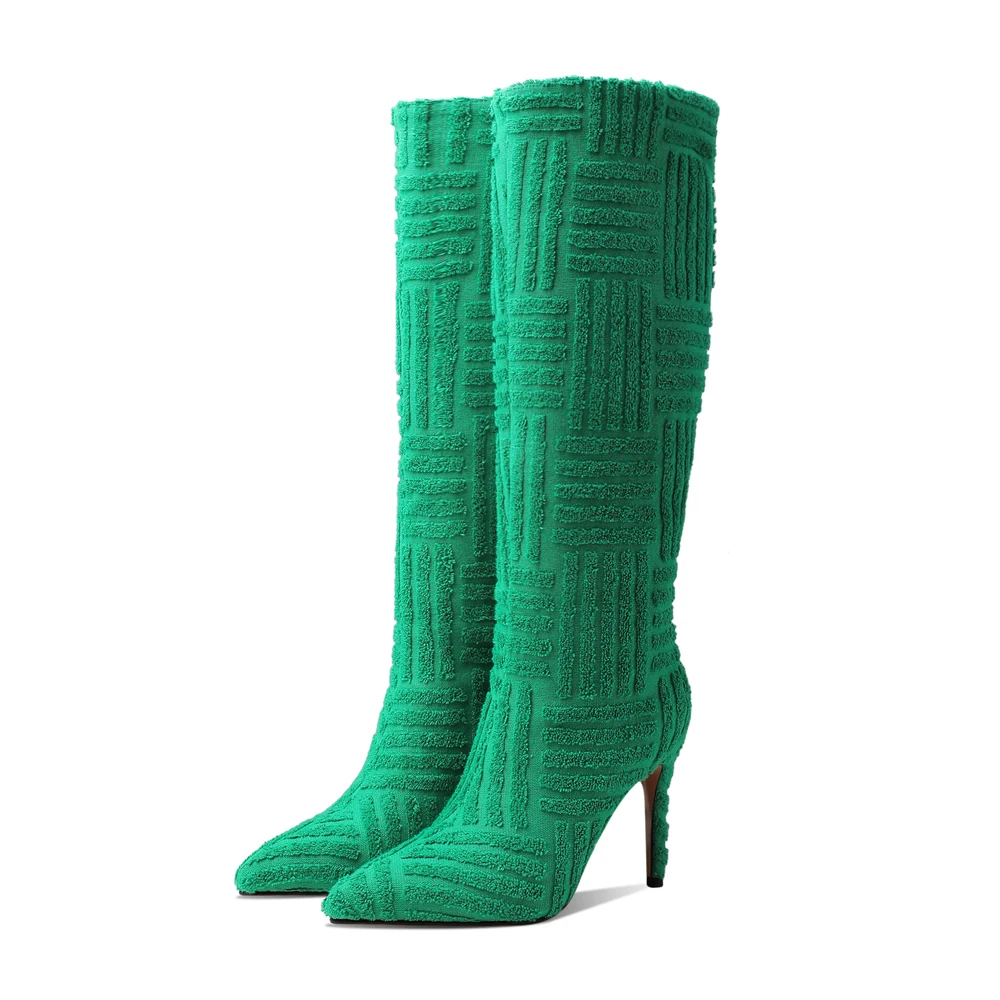 Новые модные женские весенне-осенние ботинки сапоги до колена на высоком каблуке