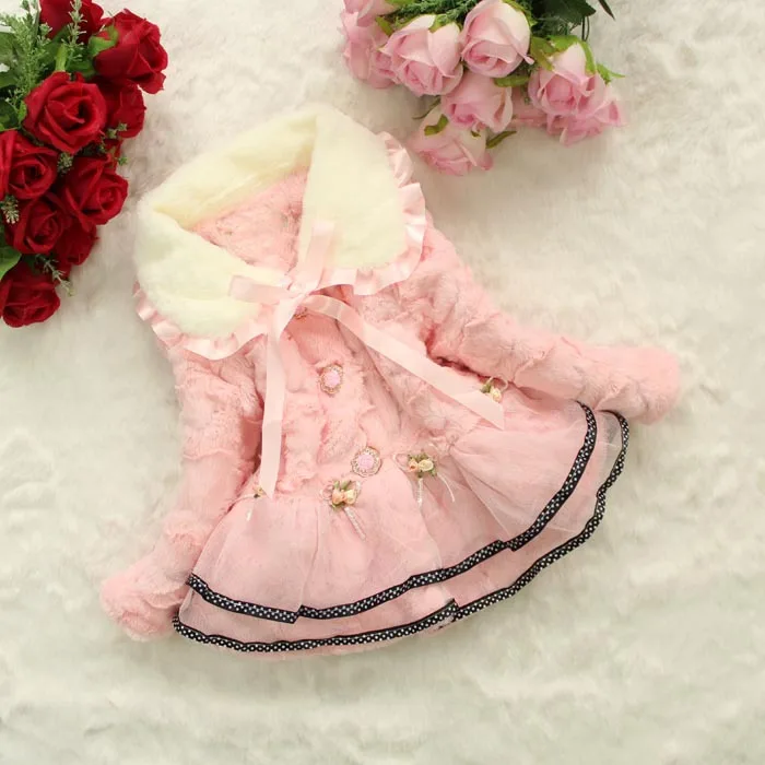Меховое пальто для девочек одежда с жемчугом и цветочным кружевом осенне зимняя