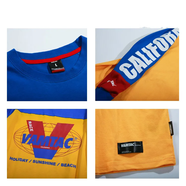 

Vamtac original fashion brand color blocking ins super fire hip hop loose bottoming hip hop print loose long sleeve T-shirt