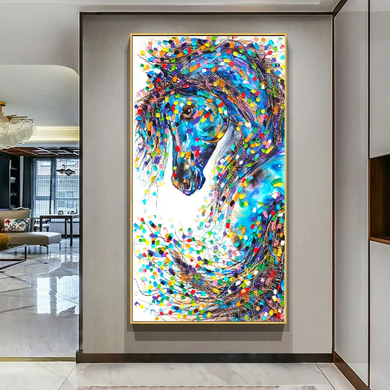 

SELFLESSLY Graffiti Art Blue Horse Canvas Painting Wall Art Pictures For Living Room Modular Animal Print Decoration Painting