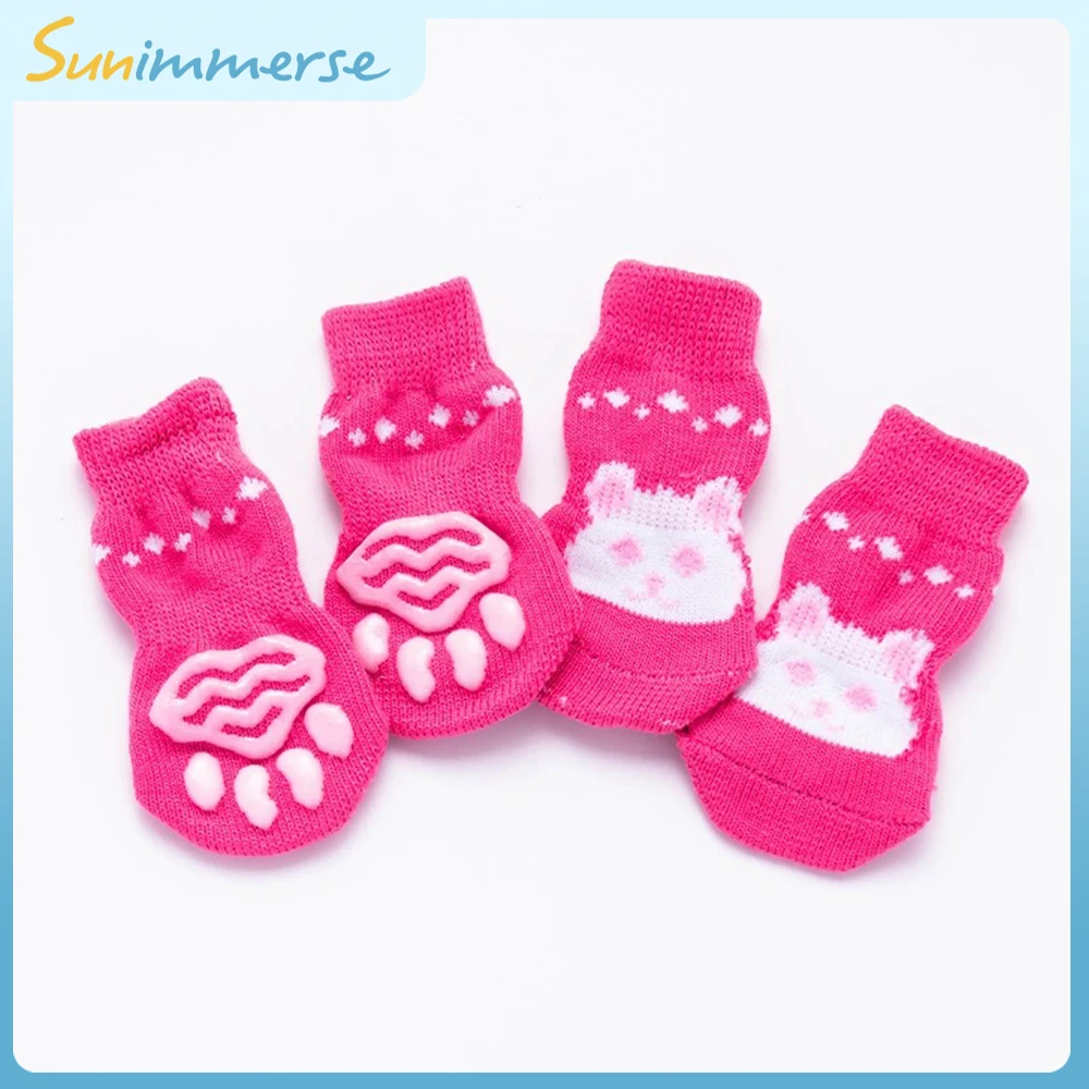 

4pcs/Set Cotton Pet Dog Shoes For Puppy Cats Dogs Breathable Pet Products Warm Shoe Soft Pet Knits Cute Cartoon Anti-Slip Socks