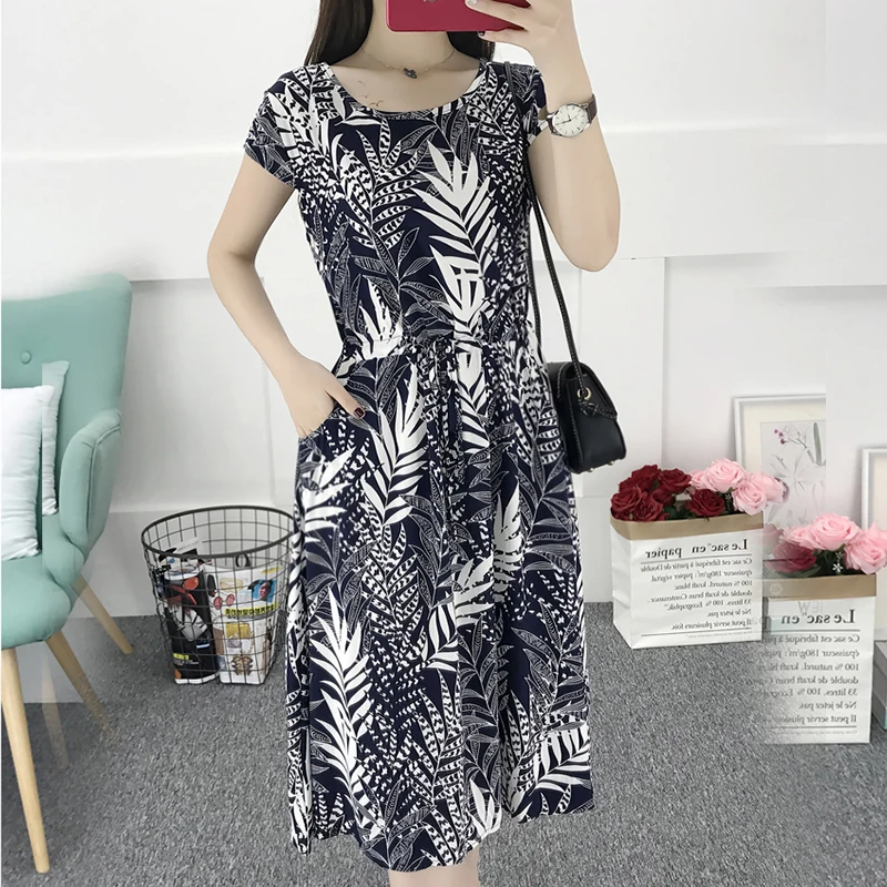 Женское винтажное платье с круглым вырезом и цветочным принтом в стиле бохо