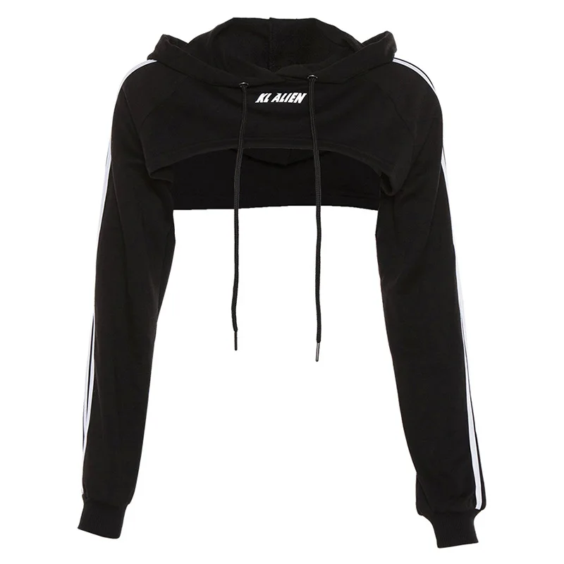 

Women Summer New Fashion Letter Print Short Sweatshirt Female High Street Sexy Hooded Pullovers Ladies High Quality Tops ML930