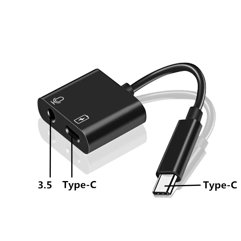 Usb type C к type-C+ 3,5 мм или двойной сплиттер type-C Кабель-адаптер для huawei Google наушники AUX конвертер 3A Быстрая зарядка - Цвет: Type-C 3.5 Black