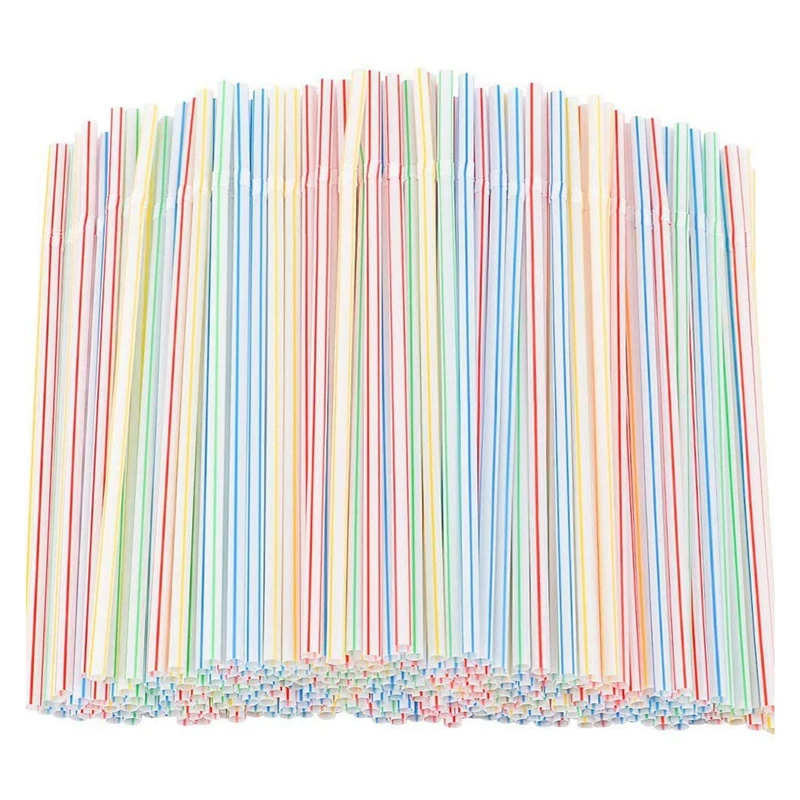 

1500 шт. гибкие пластиковые соломинки полосатые разноцветные одноразовая соломка 8 дюймов длиной
