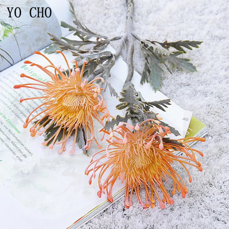 YO CHO Leucospermum искусственный цветок короткая ветка краб 2 вилки посадка имитация