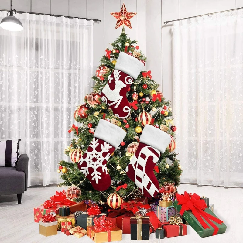 

New Year Christmas Stocking Xmas Stockings Gift Candy Bag for Tree Fireplace Family Holiday Christmas Party Decor