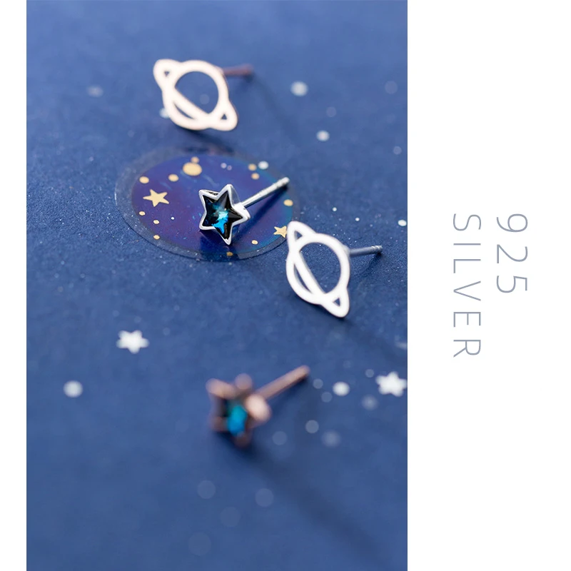 

Colusiwei Planet Collection Stud Earrings Sterling Silver 925 Natural Blue Crystal Stars Universe Ear Stud Women Fashion Jewelry