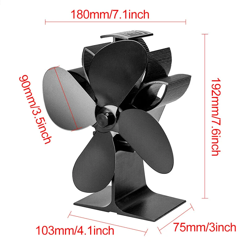 

Heat Powered Stove Fan 4 Blades Fireplace Silent Portable for Wood Log Fire Burning FAS6