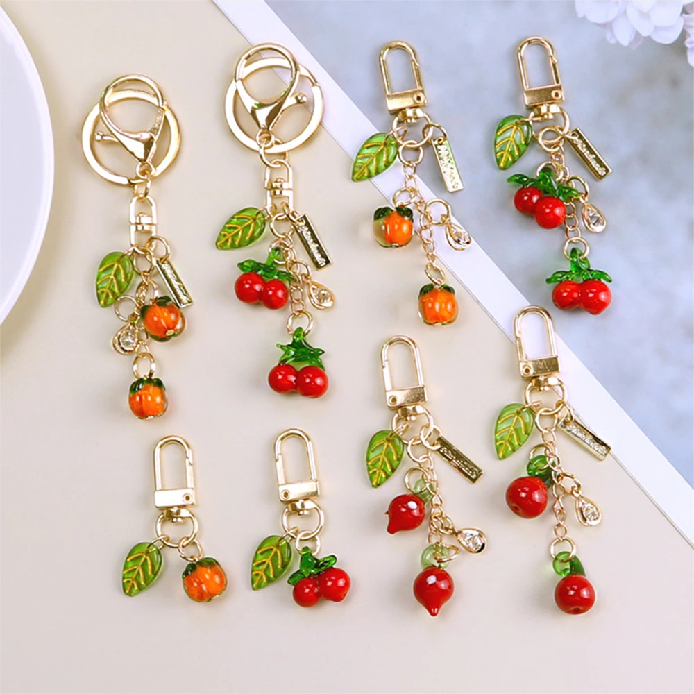 

Cute Cherry Acrylic Leaf Keychain Pendant Simulation Orange Resin Accessories Women's Bag Ornaments