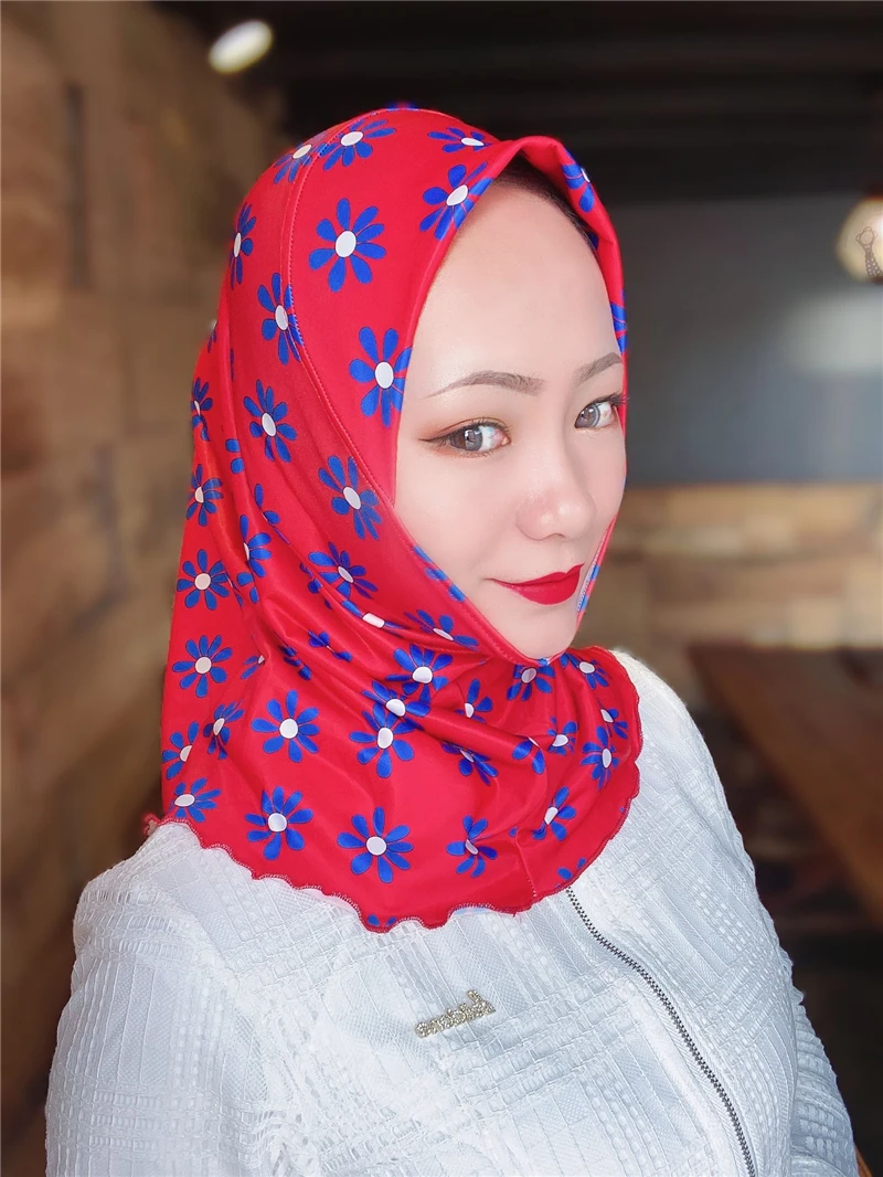 Летний женский шарф с цветочным принтом мусульманский хиджаб тюрбан головной