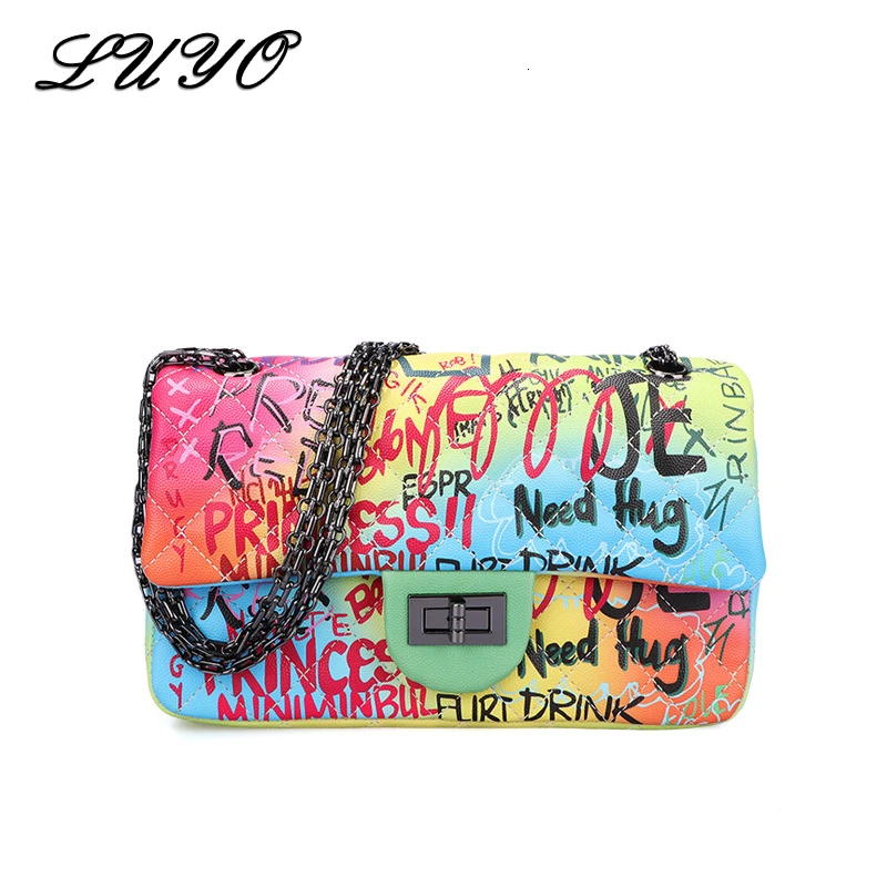 

Сумка женская через плечо, с цепочкой с граффити, 2019