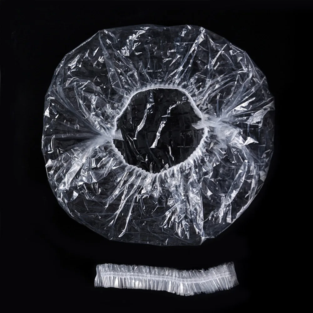 

100Pcs/Lot Disposable Shower Caps Hotel One-Off Elastic Shower Bathing Bonnet Clear Spa Hair Salon Mushroom Cap Bathroom Product