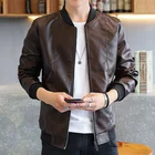 Кожаная куртка-бомбер, мотоциклетная куртка, Мужская Байкерская бейсбольная куртка из искусственной кожи на весну и осень, мужская куртка из искусственной кожи, пальто