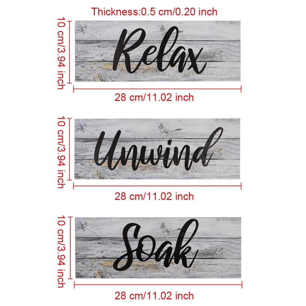

3PC Bathroom Wall Letter Sign Bathroom Hanging Wooden Plaque Wall Decor Wall Hanging Ornament Set Party Home Door Decoration
