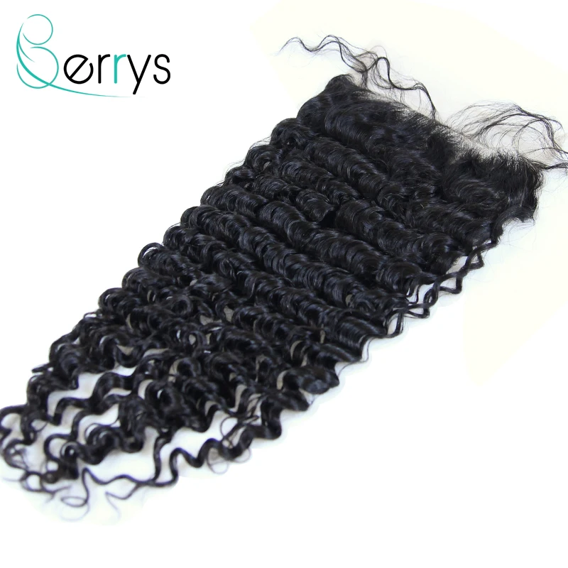 Индийские человеческие волосы Berryshair 10 А 6x6 кружевная застежка глубокая волна