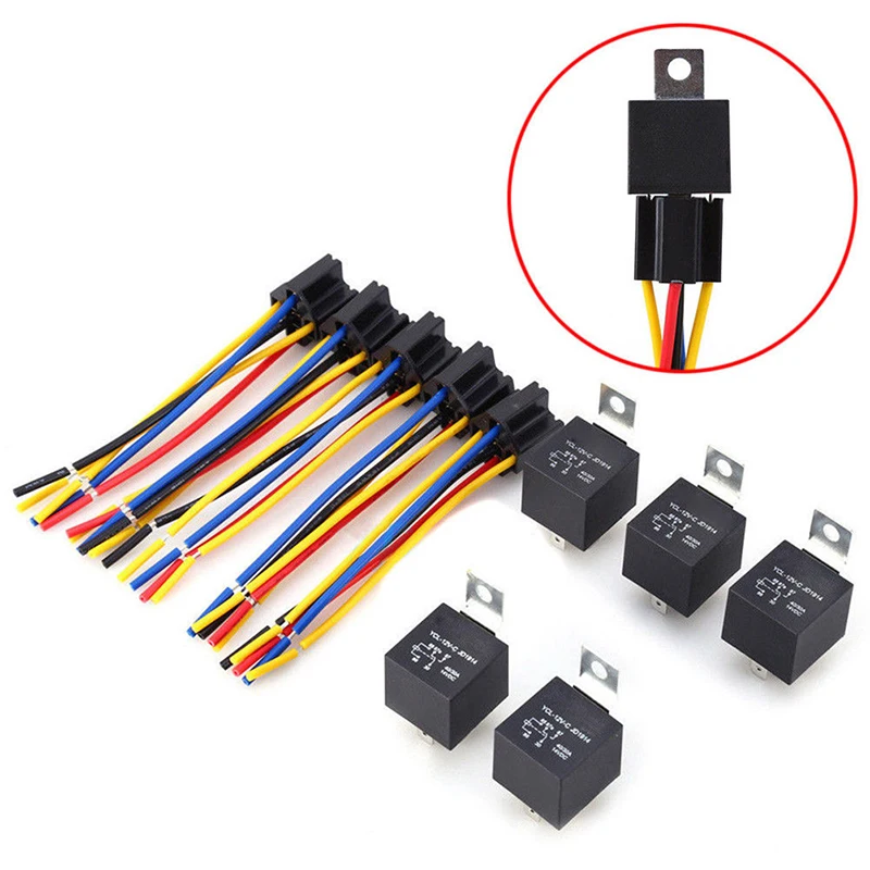 

5 Wire Relay For Head Light Air Conditioner Normally Open 12V/24V 30/40A Car Harness Car Auto Relay Socket