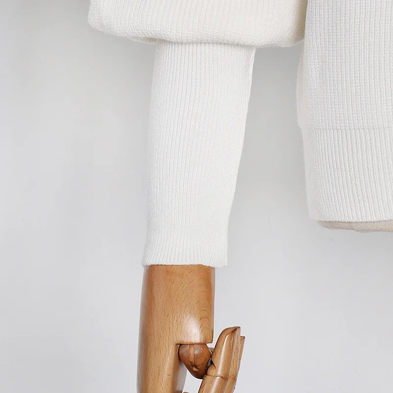 

Mozision Lantern Sleeve Pullover Sweater For Women Solid Color Round Collar Knitwear Ladies 2021 Spring Elegant Knitted Sweater