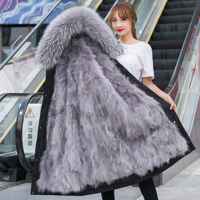 Waterproof Parka Winter Fur Jacket Women Real Fur Coat Natural Raccoon Fur Lined Overcoat X-Long Outerwear Fashion Streetwear enlarge