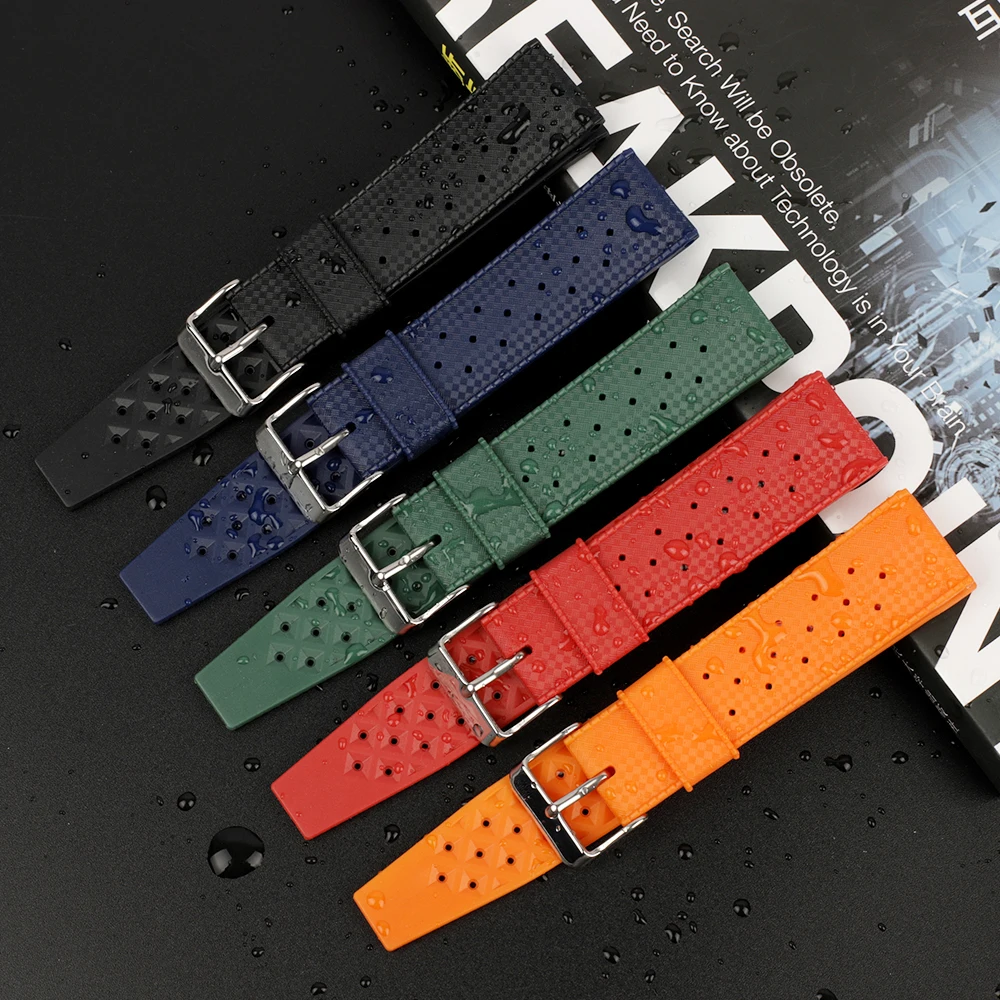 Tropical Fluorine Rubber Watch Band 20mm 22mm Waterproof Porous Breathable Diving Sport Men Women Watch Strap Replacement