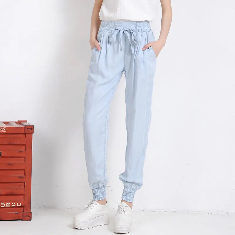 Женские джинсы из тенсельной ткани весенне летние тонкие широкие брюки