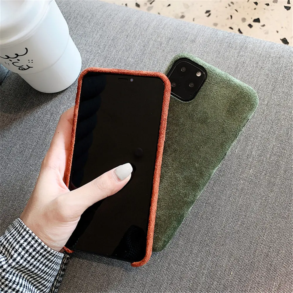 Lovebay тканевый плюшевый чехол с текстурой для iPhone 11 Pro X XR XS Max 7 8 Plus XS теплые меховые фланелевые чехлы для телефонов однотонные мягкие из ПУ для задней крышки