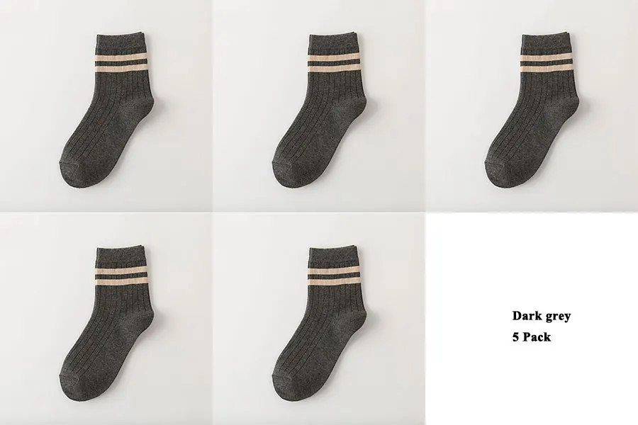 Dark grey 5 Pack 5 пар/лот, хлопковые носки для мужчин, повседневные полосатые носки, мужские однотонные, серые, синие, хаки - Цвет: Dark grey 5 Pack