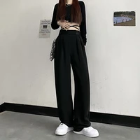 pants womens autumn street black trousers loose and thin straight tube wide leg pants high waist hanging casual pants