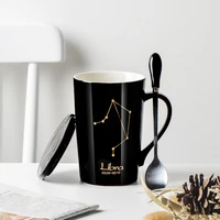 european creative ceramic mug mug water cup twelve constellation real gold spoon with lid trend couple cup coffee cup