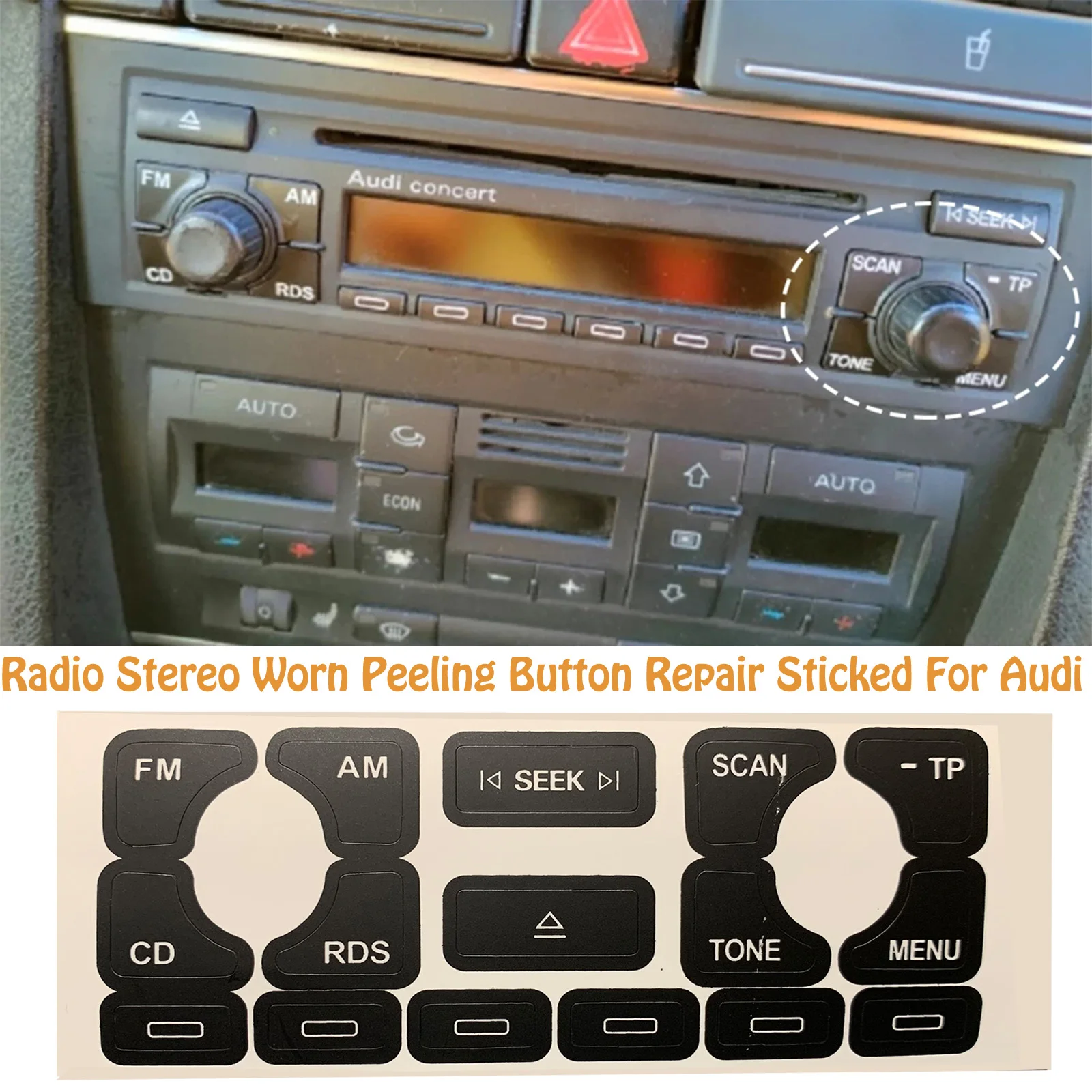 

For Audi A4 B6 B7/ A6/ A2 And A3 8L/P Radio Stereo Worn Peeling Button Repair Decals Stickers Automobiles Decoration Car Styling